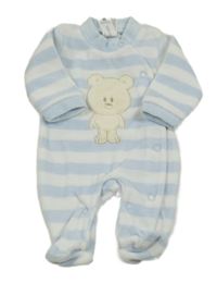 Světlemodro-bílý pruhovaný sametový overal s medvědem C&A