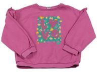 Fuchsiová mikina se vzorem a nápisem Tu