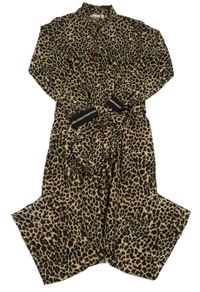 Hnědo-černý lehký kalhotový overal s leopardím vzorem Name it