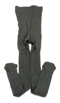 Tmavošedé melírované punčocháče s copánkovým vzorem