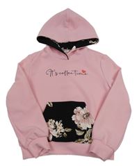 Růžová mikina s nápisem a kapucí Shein