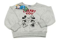Nové - Světlešedá melírovaná mikina s Mickeym a Minnie Matalan