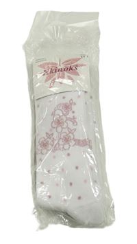 Nové - Bílé puntíkaté punčocháče s květinami