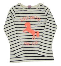 Smetanovo-tmavomodré pruhované triko s koněm Dopodopo