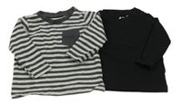 2x triko s kapsou - šedo-antracitové pruhované + černé H&M