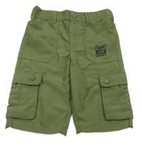 Khaki šusťákové cargo kraťasy s nápisem