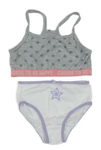 2set - Bílé kalhotky s hvězdou + šedá melírovaná lambáda s hvězdami