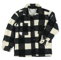 Černo-smetanová kostkovaná huňatá košilová bunda H&M