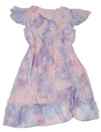 Růžovo-lila-světlemodré batikované šifonové šaty H&M