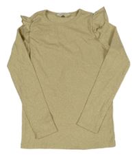 Béžovo-zlaté žebrované úpletové triko s volánky H&M
