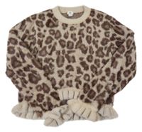 Béžovo-hnědý chlupatý svetr s leopardím vzorem River Island