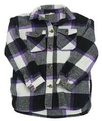 Bílo-černo-lila kostkovaný košilový kabát s kapsami H&M