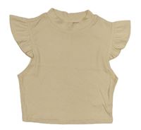 Světlebéžový žebrovaný crop top s volánky Shein