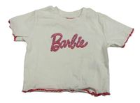 Bílé crop žebrované tričko s nápisem - Barbie 