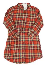 Červeno-béžové kostkované košilové propínací šaty s páskem H&M