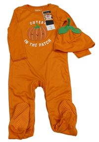 Nové - 2 set - oranžový overal s dýní + čepice F&F