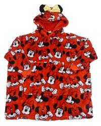 Červená chlupatá domácí mikina s Minnie a kapucí Disney