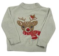 Šedý žinylkový svetr se sobem C&A