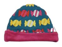 Petrolejovo-růžová čepice s bonbony 