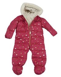 Malinová šusťáková zimní kombinéza se srdíčky a kapucí George