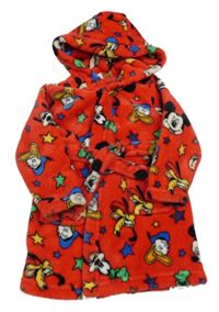 Červený chlupatý župan s Mickeym a kamarády a kapucí 