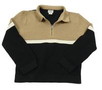 Hnědo-černé úpletové vzorované polo triko River Island