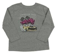 Šedé melírované triko s nápisy a autem 