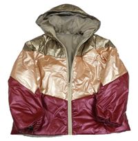 Růžovo-zlatá šusťáková zateplená bunda s kapucí shein