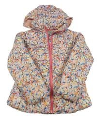 Barevná šusťáková zateplená bunda s motýlky a kapucí Next