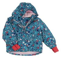 Modro-tmavomodro-červená vzorovaná šusťáková zimní funkční bunda s kapucí Lupilu