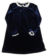 Tmavomodré sametové šaty s límečkem okaidi