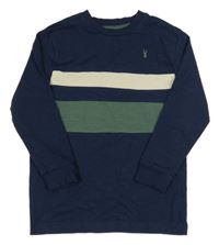 Tmavomodré triko se zeleným a smetanovým pruhem Next