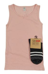 2 set - růžová puntíkatá košilka + černo-stříbrné třpytivé ponožky 