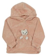Růžová plyšová mikina s medvídkem a kapucí H&M