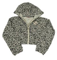 Černo-béžová květovaná crop propínací mikina s kapucí 