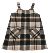 Růžovo-černé kostkované vlněné laclové šaty F&F