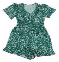 Zeleno-smetanový vzorovaný lehký kraťasový overal shein