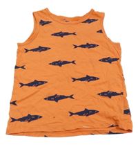 Oranžové tílko s tmavomodrými žraloky H&M