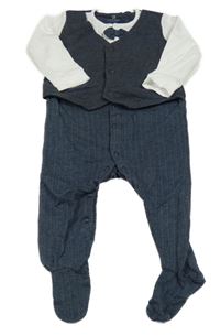 Tmavomodrý overal s našitou vestou a motýlkem Next
