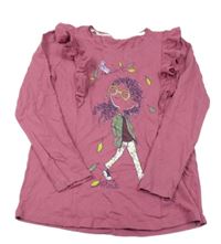 Růžové triko s dívkou a volánky 