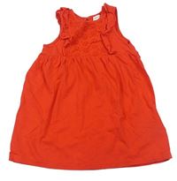 Červené bavlněné šaty s madeirou a volánky zn. H&M