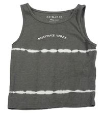 Šedo-bílý pruhovaný žebrovaný crop top s nápisem Primark