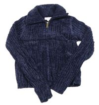Tmavomodrý žinylkový propínací crop svetr Tommy Bahama