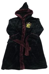 Černo-mahagonový plyšový župan s výšivkou a kapucí - Harry Potter 