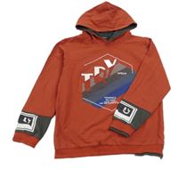 Cihlová mikina s potiskem a kapucí 