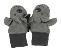 Šedé fleecové palcové rukavice s čumáky 