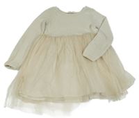 Béžové žinylkové svetrové šaty s tylovou třpytivou sukní H&M