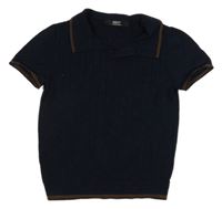 Tmavomodré žebrované úpletové polo tričko Next