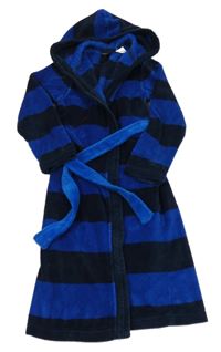 Tmavomodrý pruhovaný plyšový župan s kapucí H&M