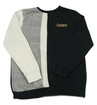 Černo-bílá mikina se vzorovaný pruhem a nápisem George